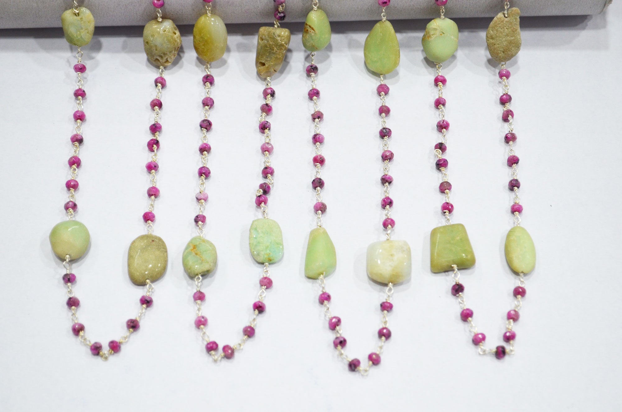 Rhodochrosite Jade Faceted Rondelle Shape Rosary Beaded Chain , Chrysoprase Smooth Nuggets Wire Wrapped Chain , 4 mm ,RB-6014