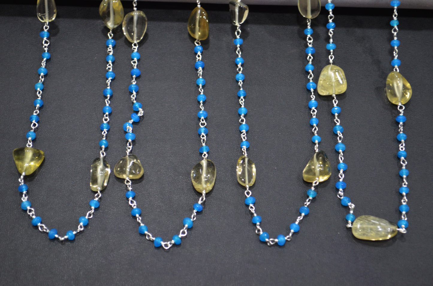 Neon Jade Faceted Rondelle Shape Rosary Beaded Chain , Lemon Quartz Smooth Nuggets Wire Wrapped Chain , 4 mm , RB-6017