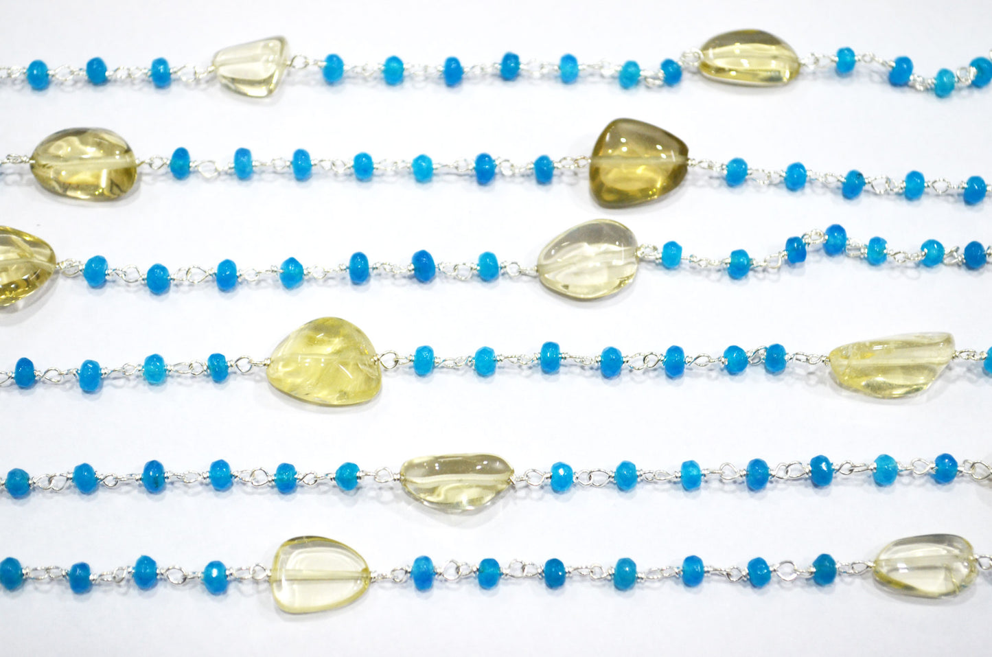 Neon Jade Faceted Rondelle Shape Rosary Beaded Chain , Lemon Quartz Smooth Nuggets Wire Wrapped Chain , 4 mm , RB-6017