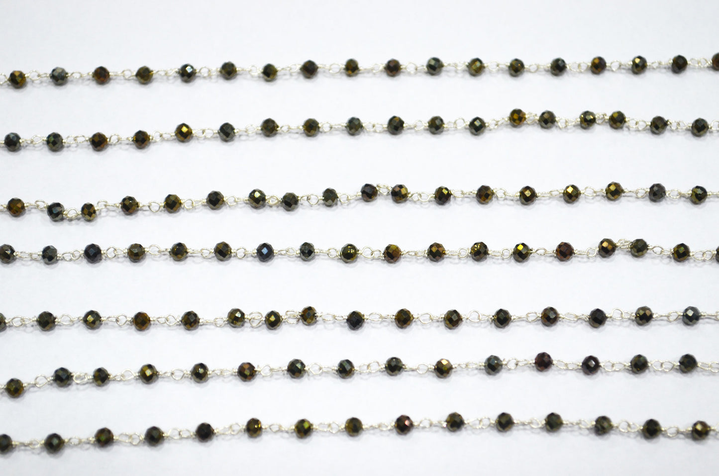 Beautiful Gold Shimmer Coated Black Spinel Rosary Beaded Chain ,Black Spinel Faceted Round Wire Wrapped Chain , 3 mm , RB-6019