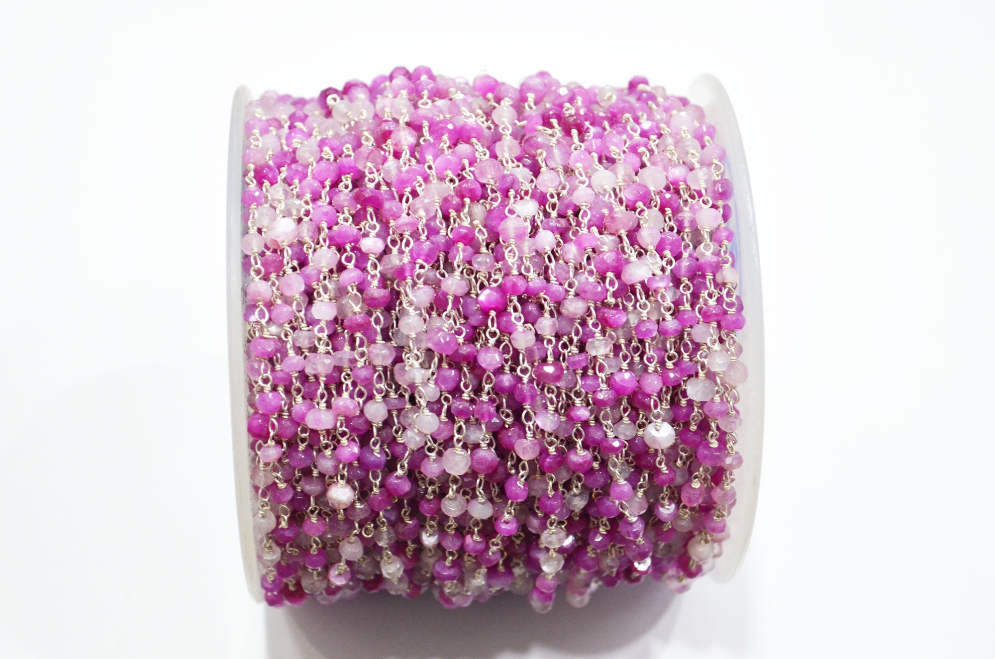 Pink Sapphire Colored Moonstone Faceted Rondelle Shape Chain , 3.50 - 4 mm , RB-6022