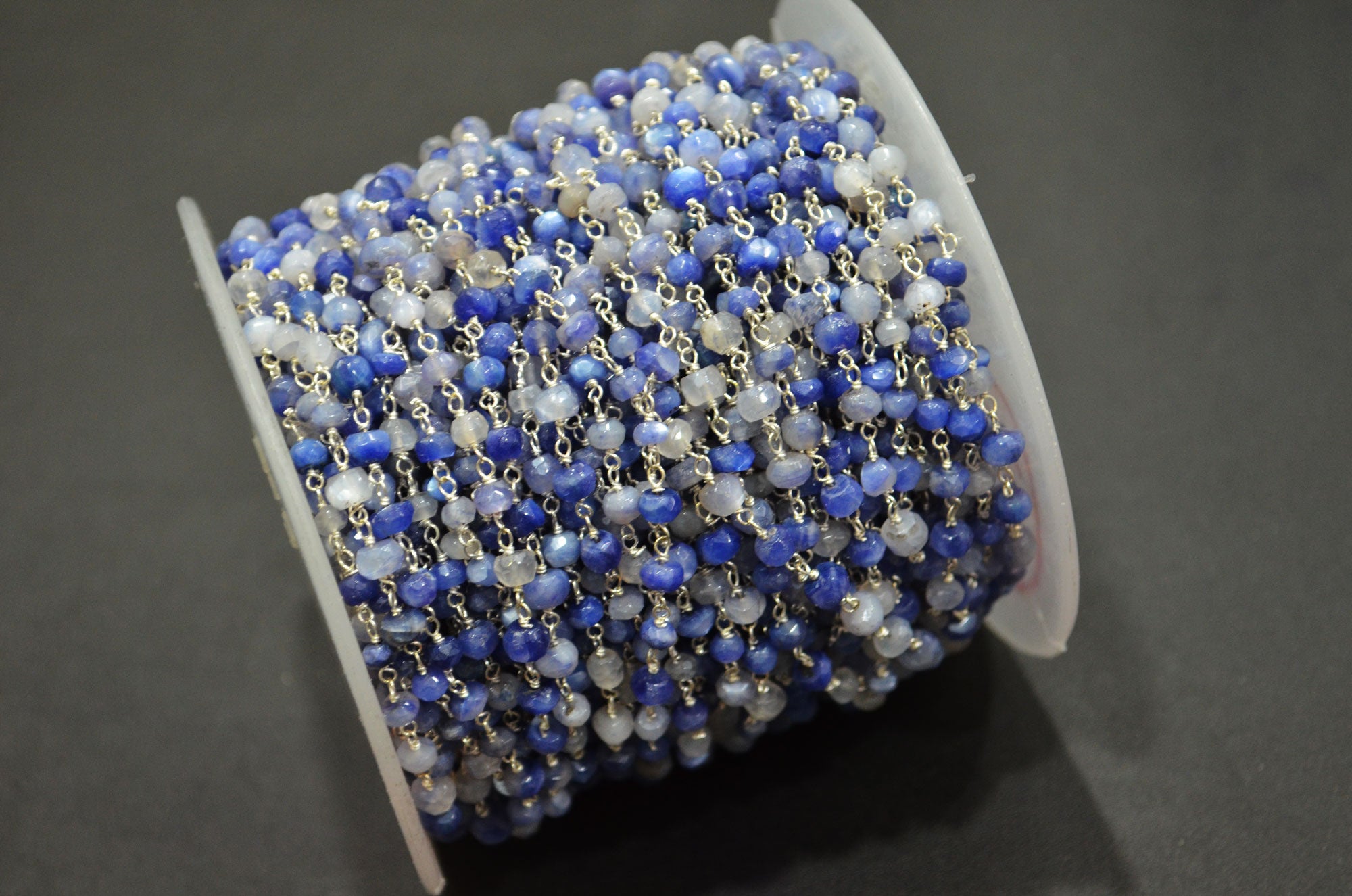 Blue Sapphire Colored Moonstone Faceted Rondelle Shape Chain , 4 - 4.50 mm , RB-6023