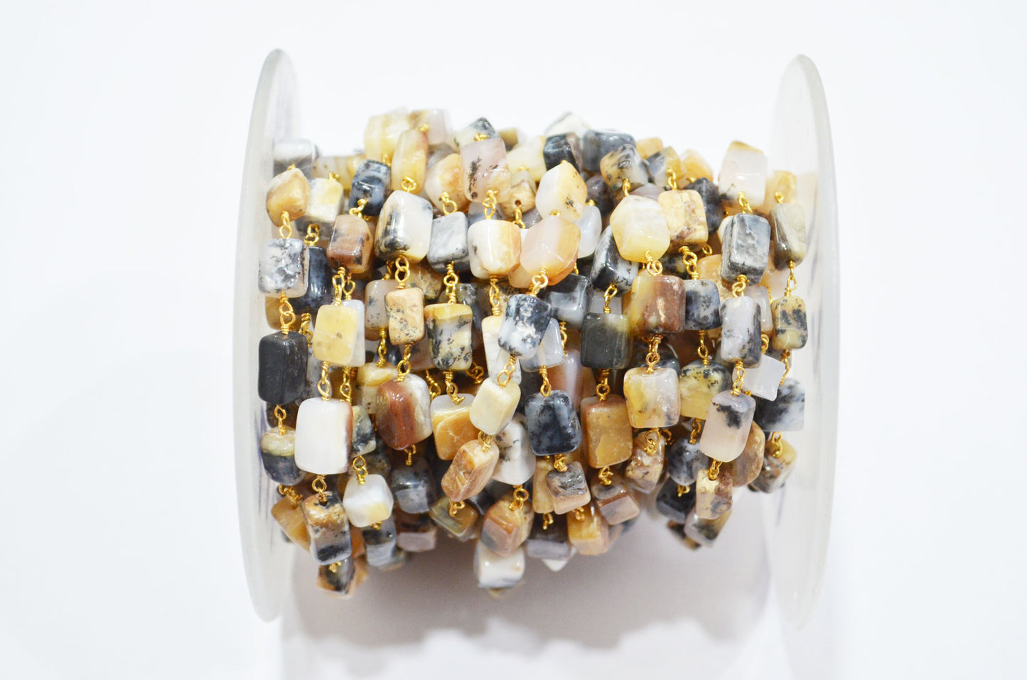 Dendrite Opal Smooth Square Shape Rosary Beaded Chain , 5 - 11 mm , RB-6024