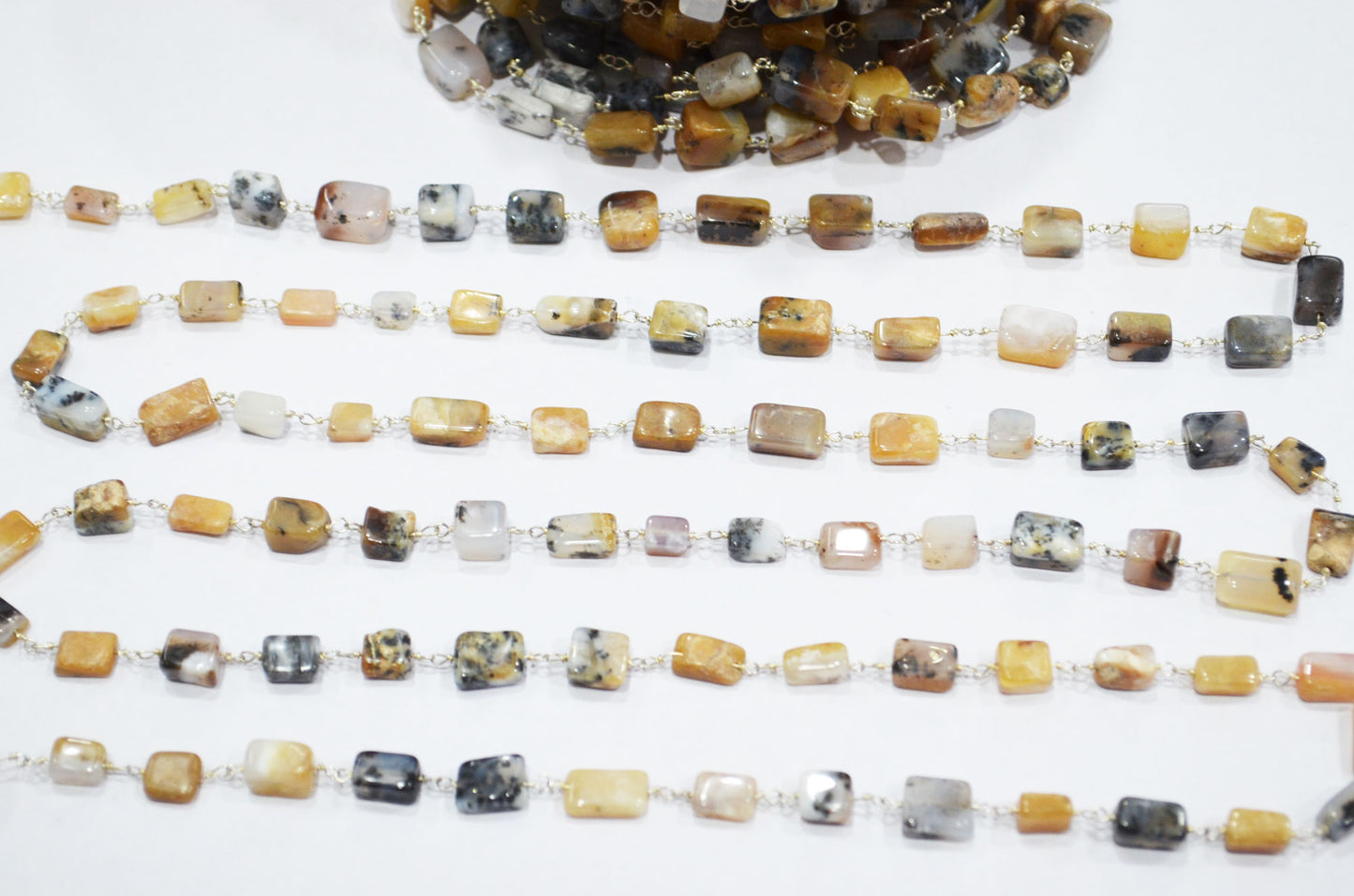 Dendrite Opal Smooth Square Shape Rosary Beaded Chain , 5 - 11 mm , RB-6024