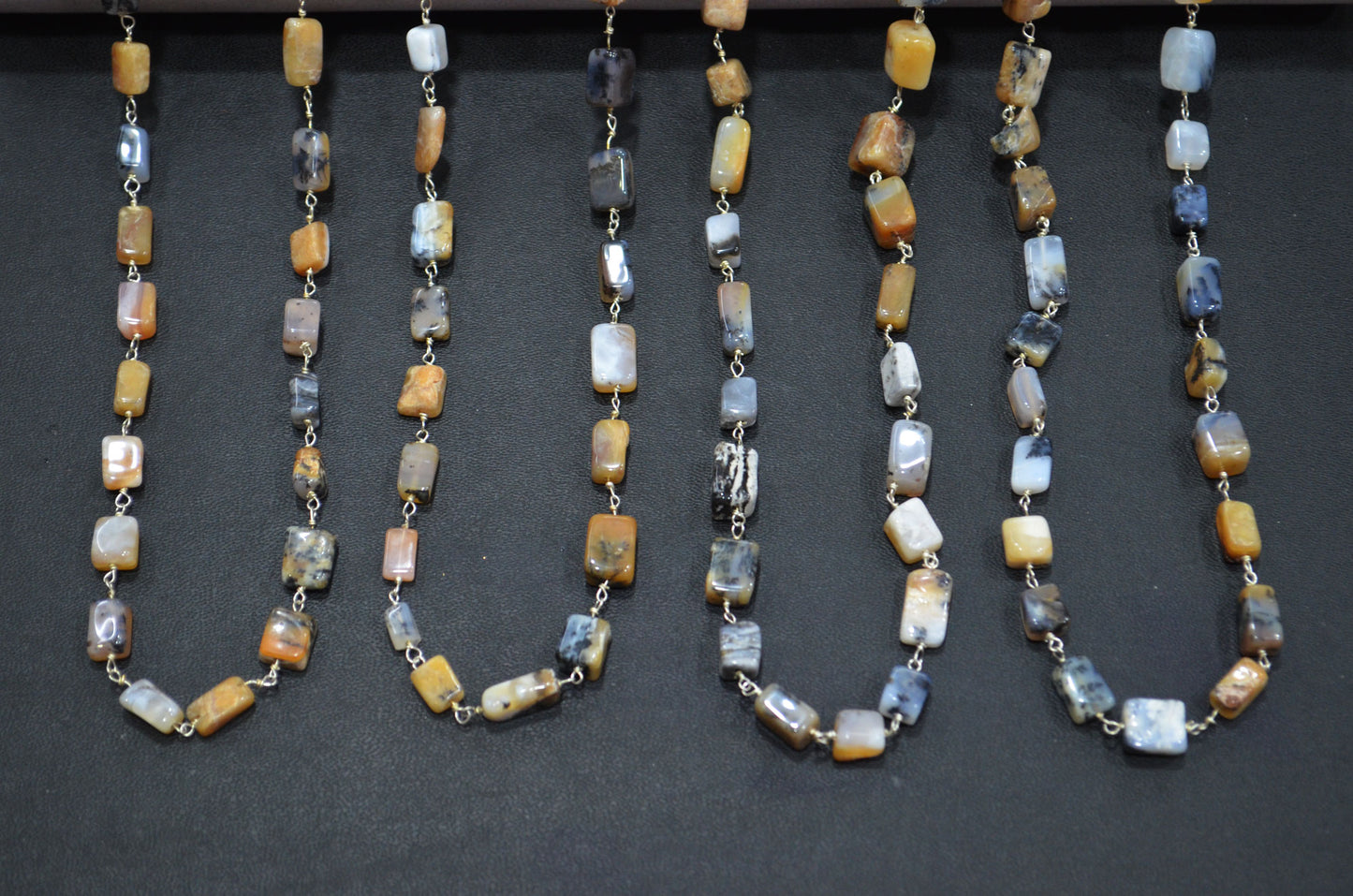 Dendrite Opal Smooth Square Shape Rosary Beaded Chain , 5 - 11 mm , RB-6024