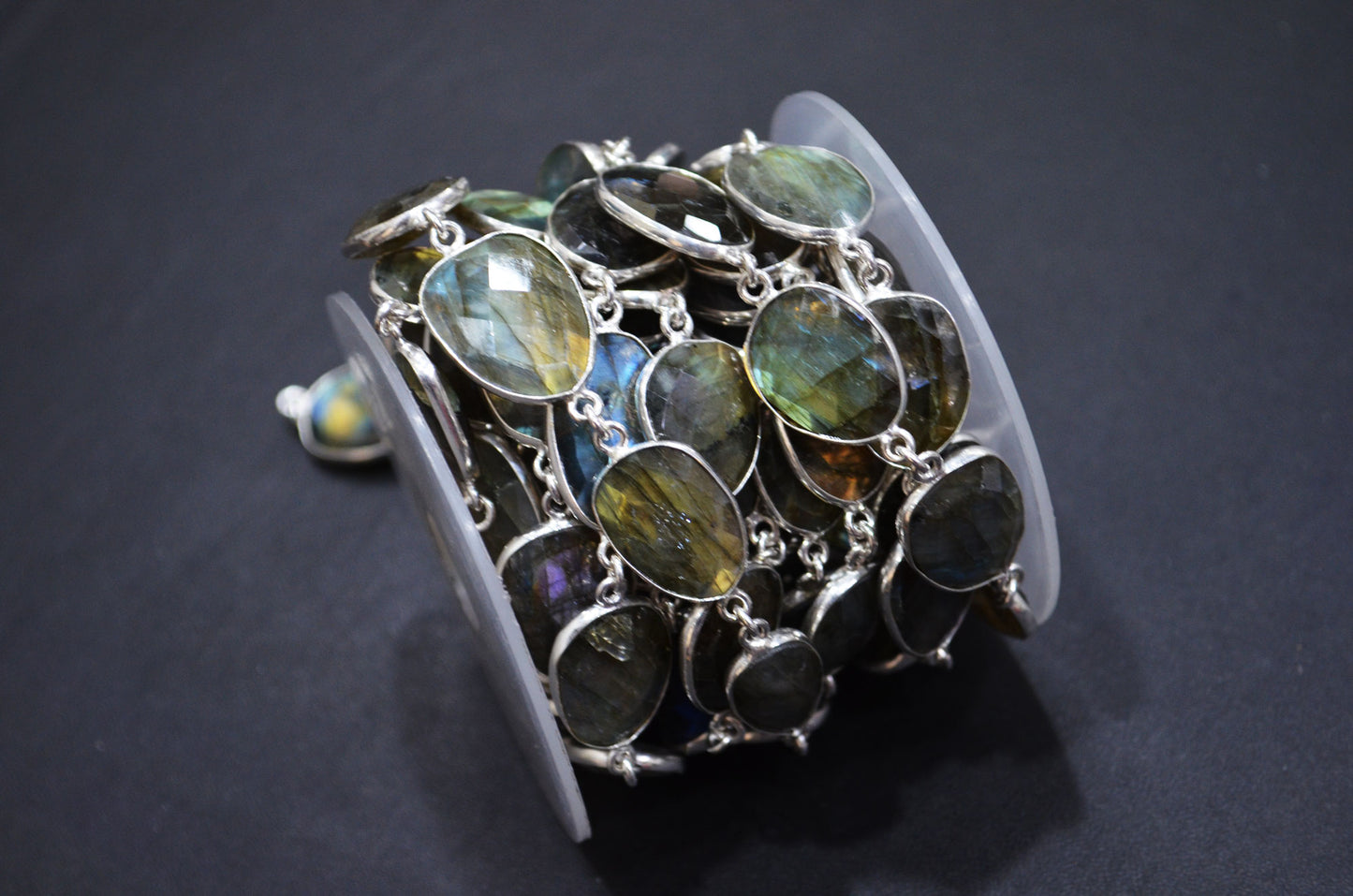 Labradorite Faceted Free Form Shape Connector Chain , 20 - 24 mm , RB-6027