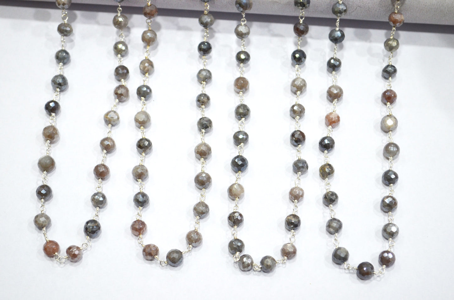 Mystic Chocolate Moonstone Faceted Round Shape Rosary Beaded Chain , 6 - 6.50 mm , RB-6028