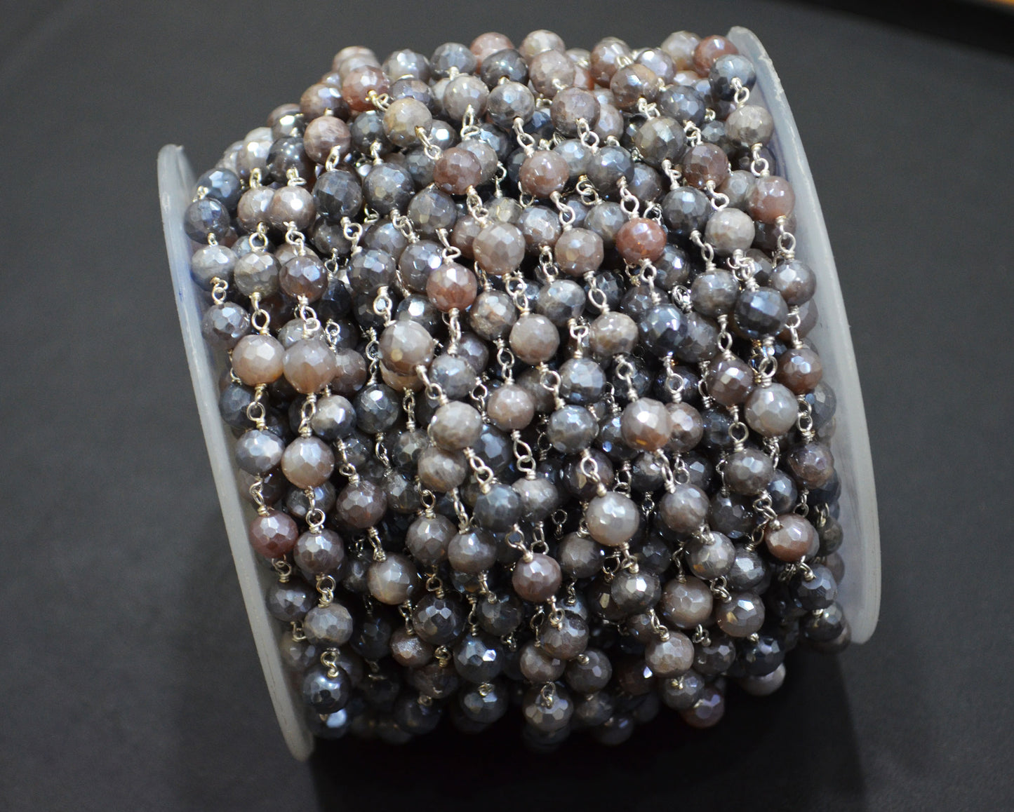 Mystic Chocolate Moonstone Faceted Round Shape Rosary Beaded Chain , 6 - 6.50 mm , RB-6028