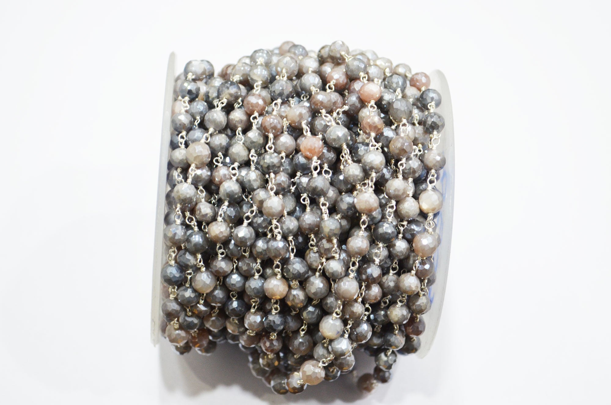 Mystic Chocolate Moonstone Faceted Round Shape Rosary Beaded Chain , 6 - 6.50 mm , RB-6028