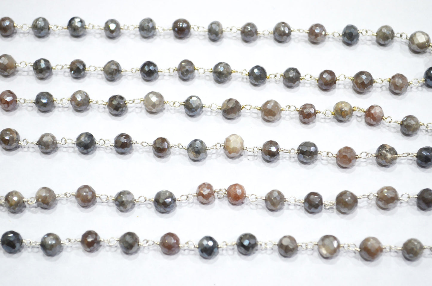 Mystic Chocolate Moonstone Faceted Round Shape Rosary Beaded Chain , 6 - 6.50 mm , RB-6028