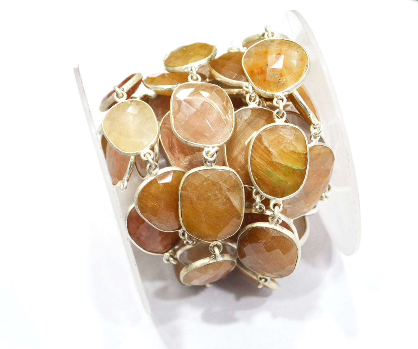 Natural Camel Rutile Faceted Slice Shape Connector Chain , 14 - 18 mm , RB-6029