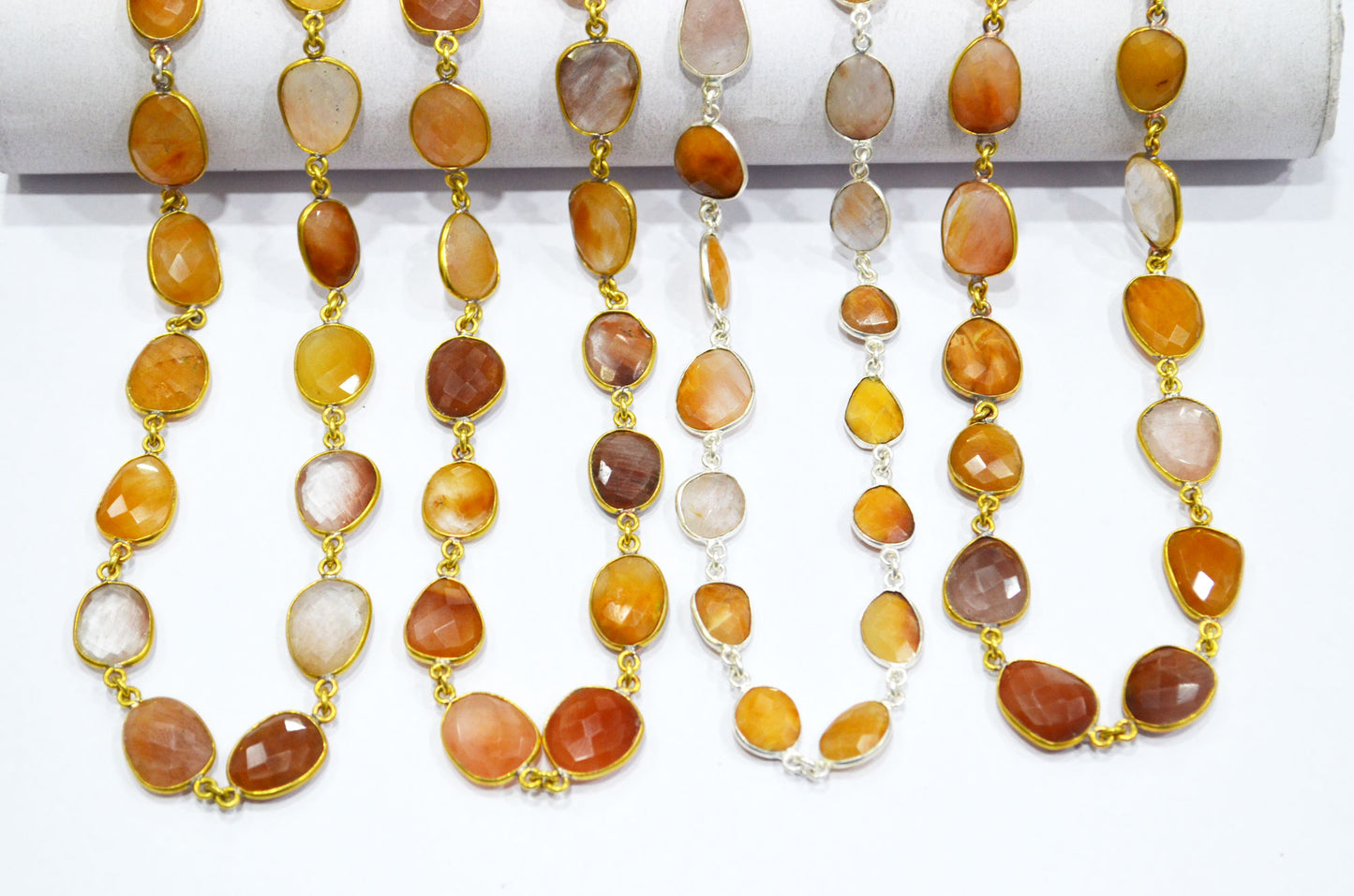Natural Camel Rutile Faceted Slice Shape Connector Chain , 11 - 15 mm , RB-6030