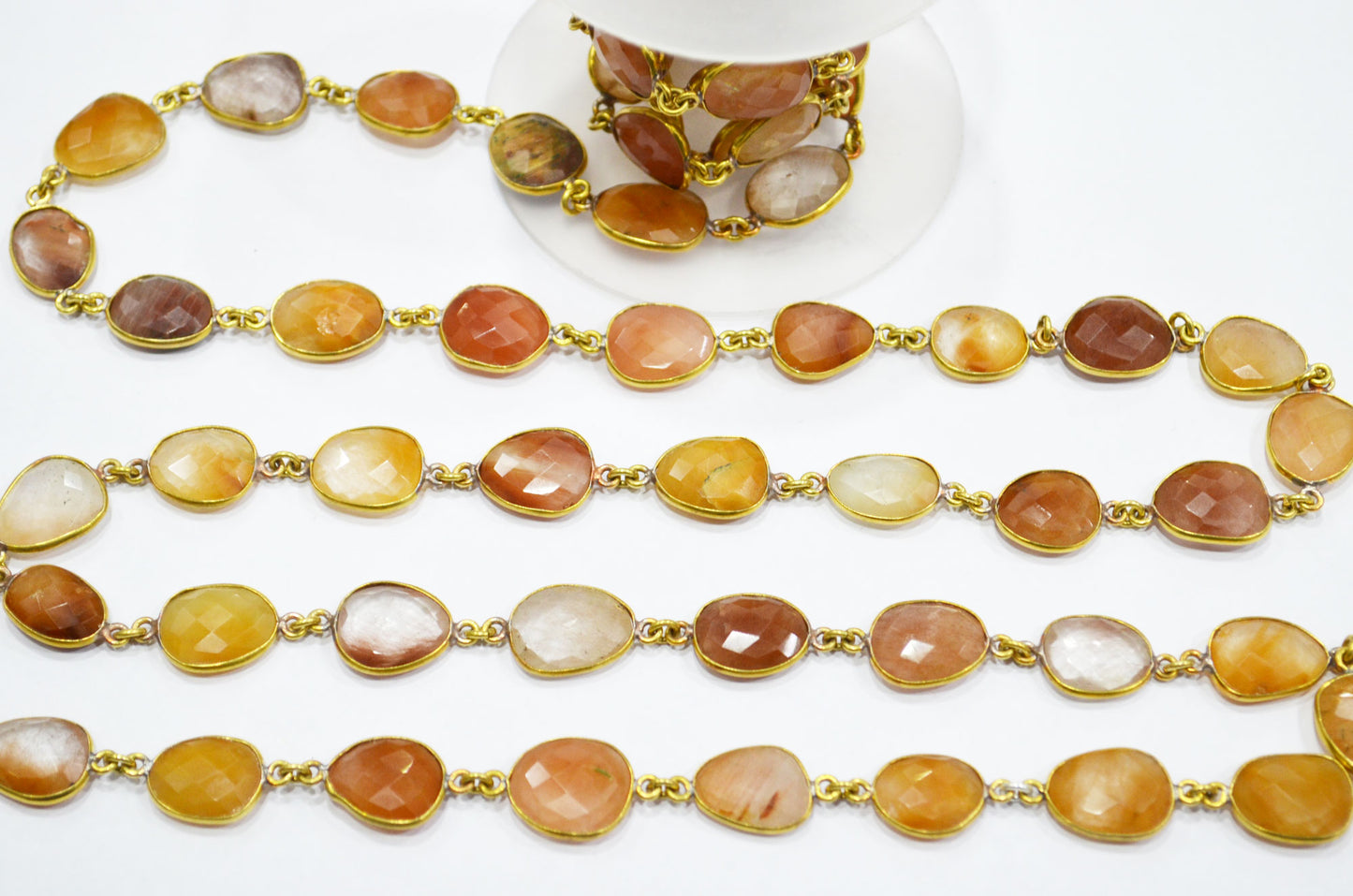 Natural Camel Rutile Faceted Slice Shape Connector Chain , 11 - 15 mm , RB-6030