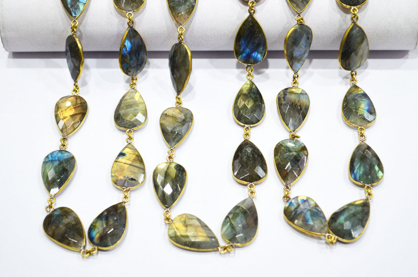 Labradorite Faceted Pear Shape Connector Chain , 16x25 mm , RB-6031