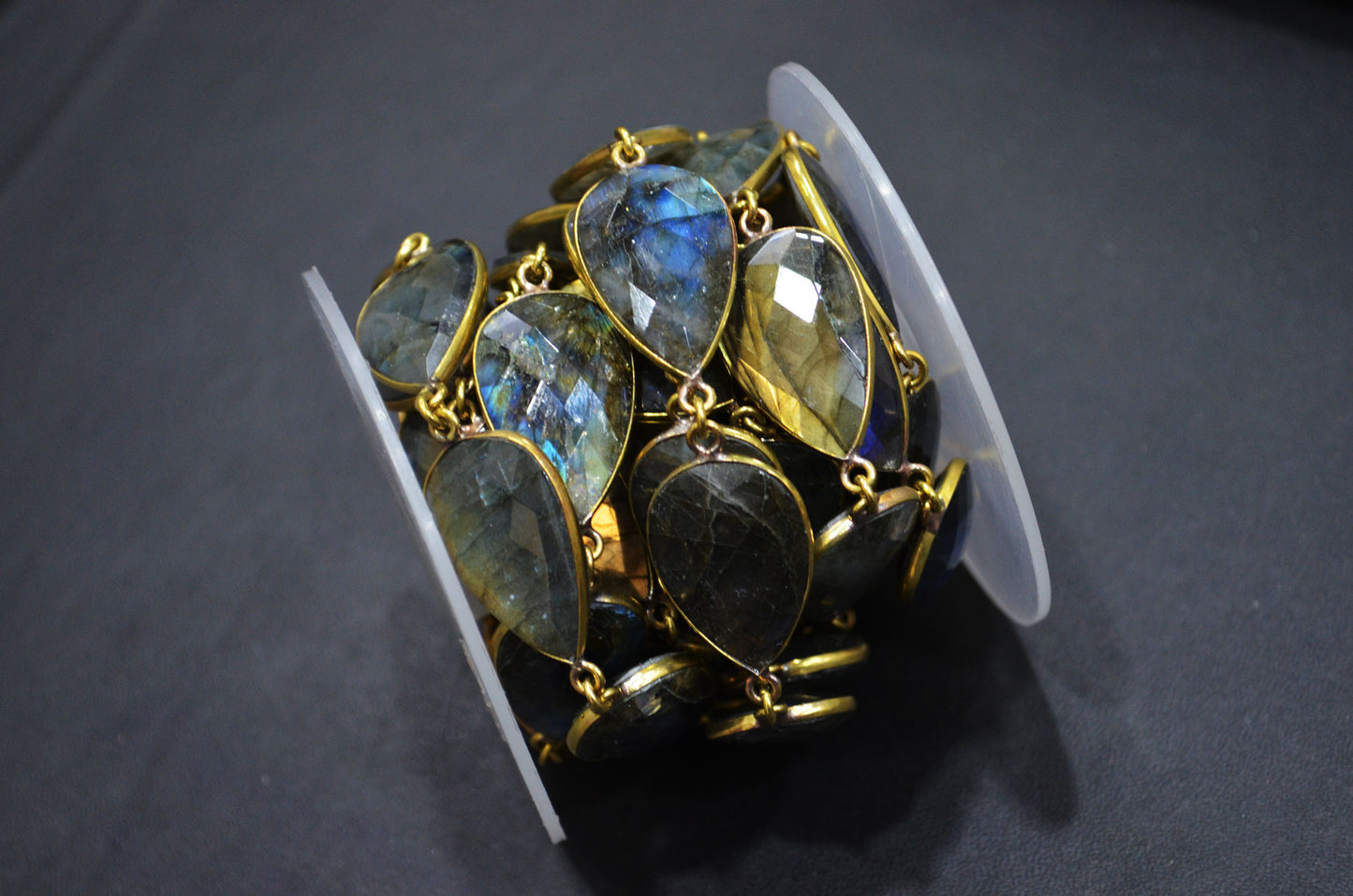 Labradorite Faceted Pear Shape Connector Chain , 16x25 mm , RB-6031
