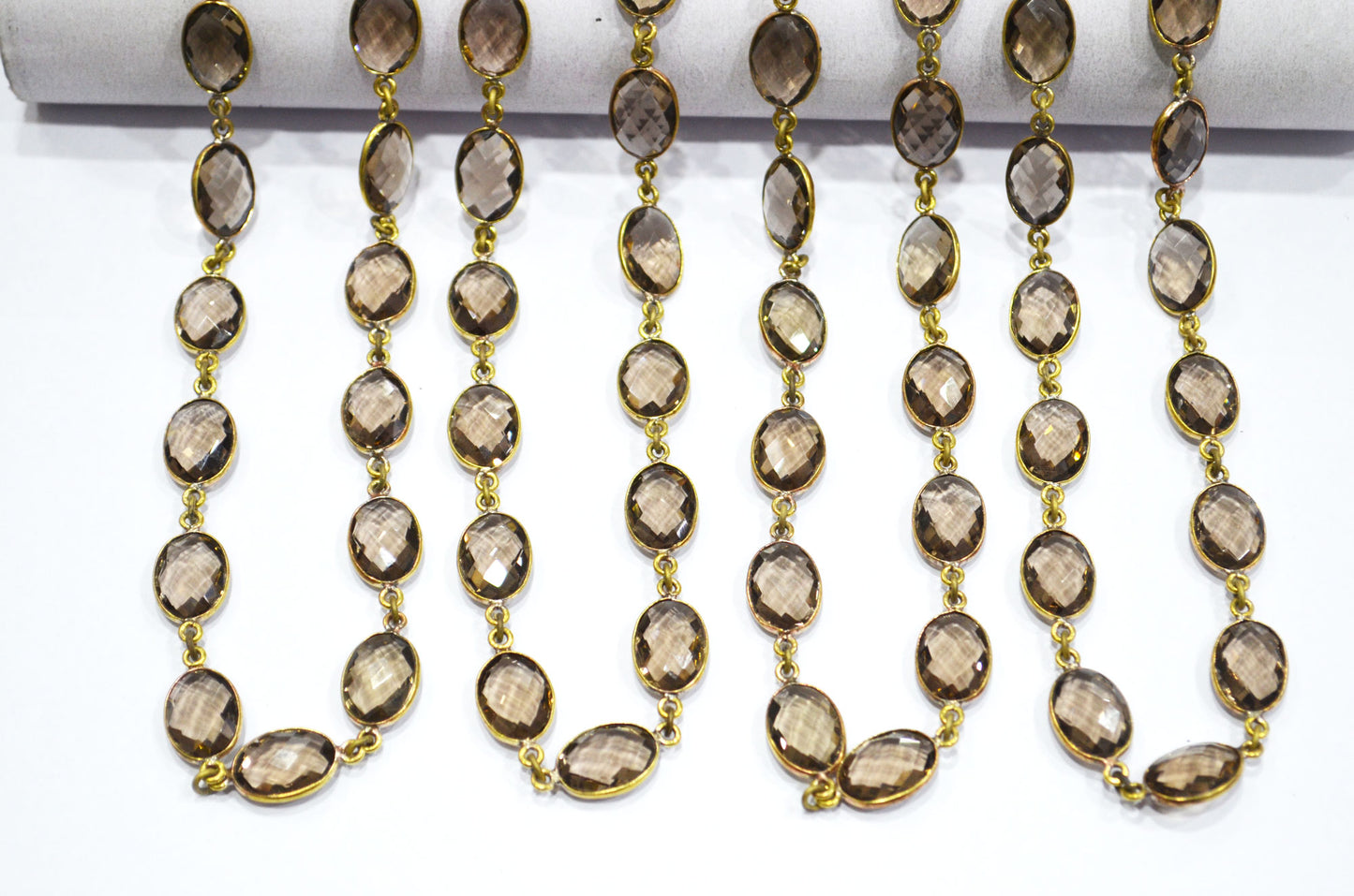 Smoky Hydro Quartz Faceted Oval Shape Connector Chain , 9x13 mm , RB-6032