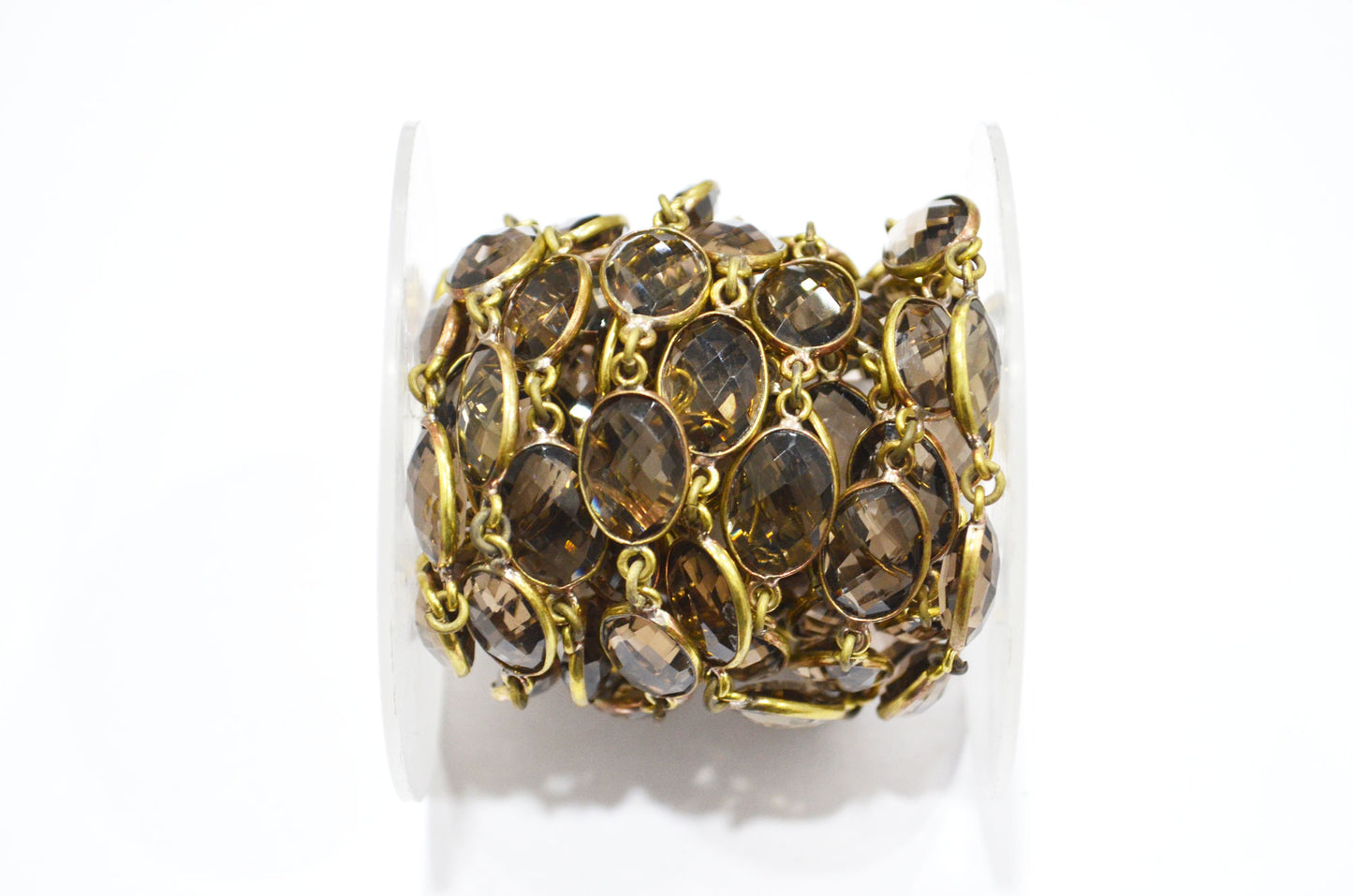 Smoky Hydro Quartz Faceted Oval Shape Connector Chain , 9x13 mm , RB-6032
