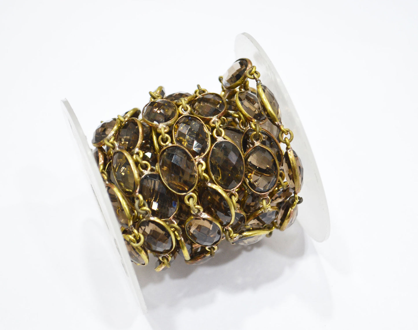 Smoky Hydro Quartz Faceted Oval Shape Connector Chain , 9x13 mm , RB-6032