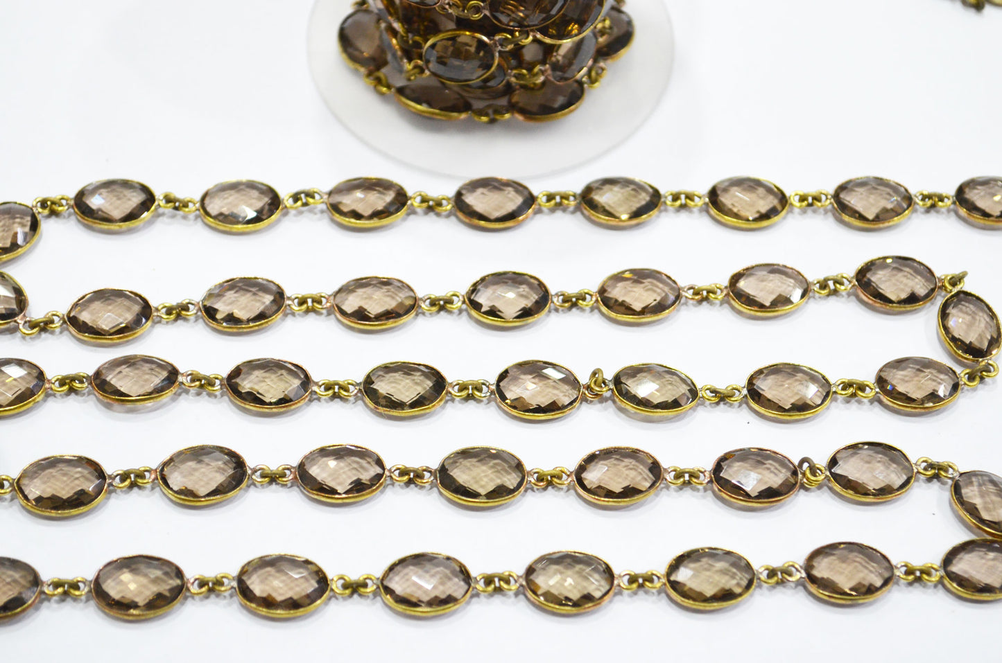 Smoky Hydro Quartz Faceted Oval Shape Connector Chain , 9x13 mm , RB-6032