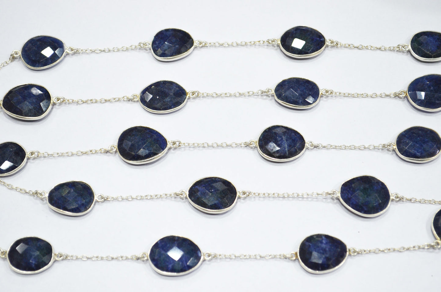 Sapphire Quartz Dyed Mesh Slice Hand Made Connector Chain , Sapphire Quartz Dyed Mesh Bezel Link Chain , 15 - 21 mm , RB-6033