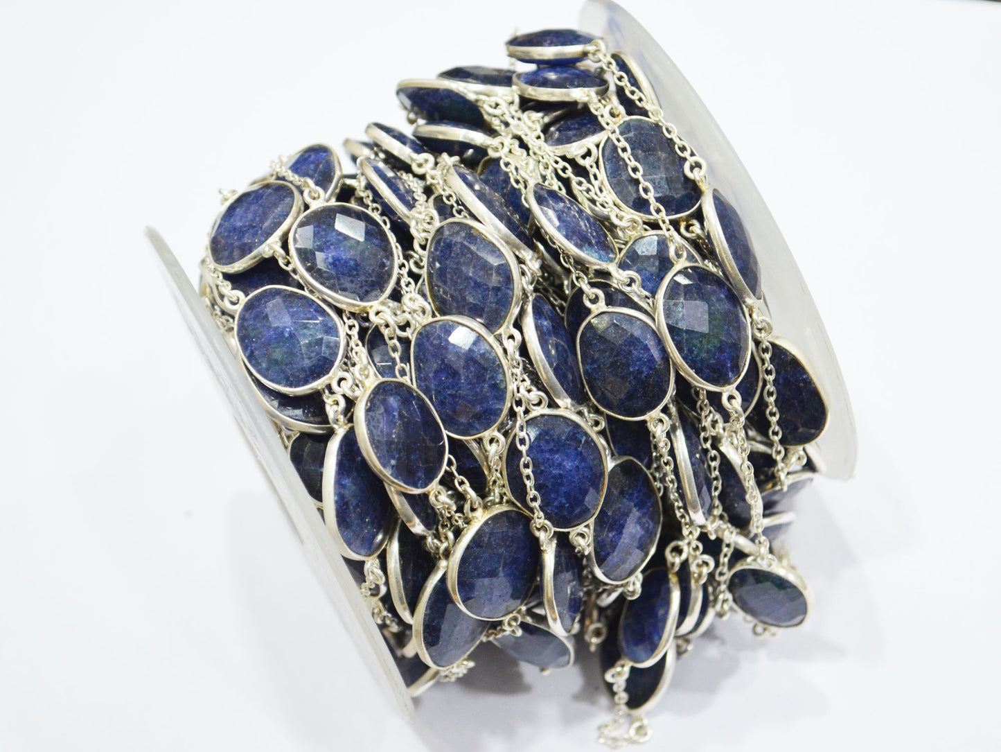 Sapphire Quartz Dyed Mesh Slice Hand Made Connector Chain , Sapphire Quartz Dyed Mesh Bezel Link Chain , 15 - 21 mm , RB-6033