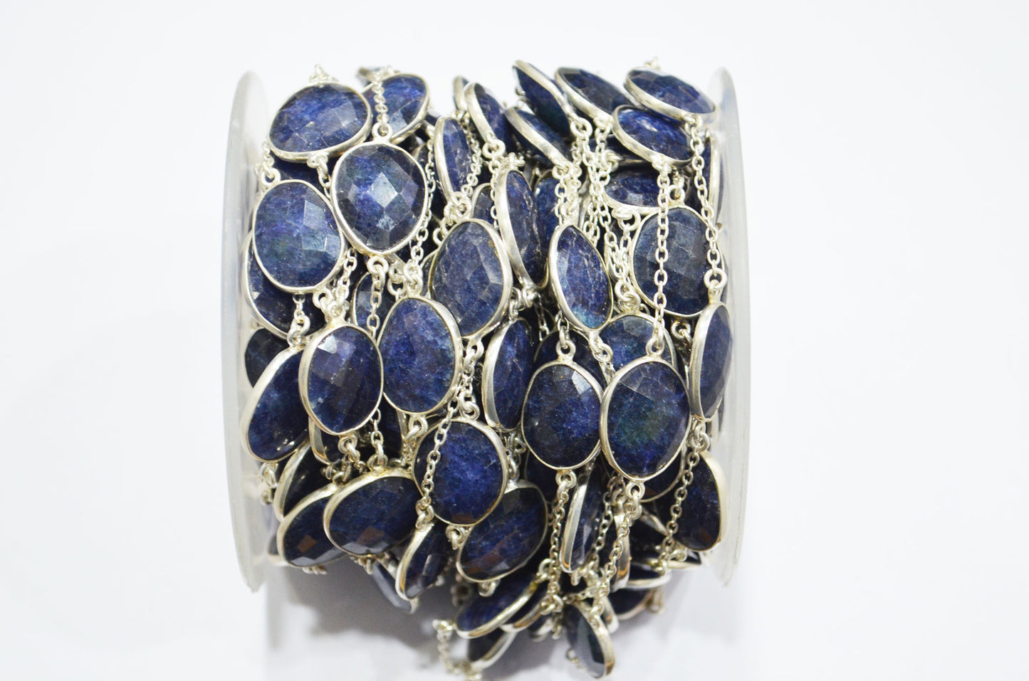 Sapphire Quartz Dyed Mesh Slice Hand Made Connector Chain , Sapphire Quartz Dyed Mesh Bezel Link Chain , 15 - 21 mm , RB-6033