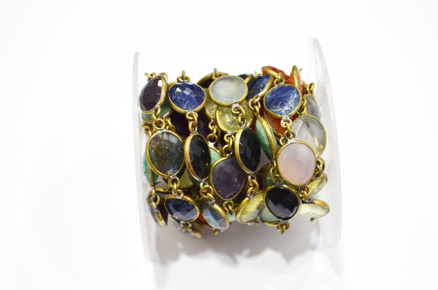 Multi Semi Precious Egg Shape Faceted Connector Chain , 11x13 mm , RB-6038