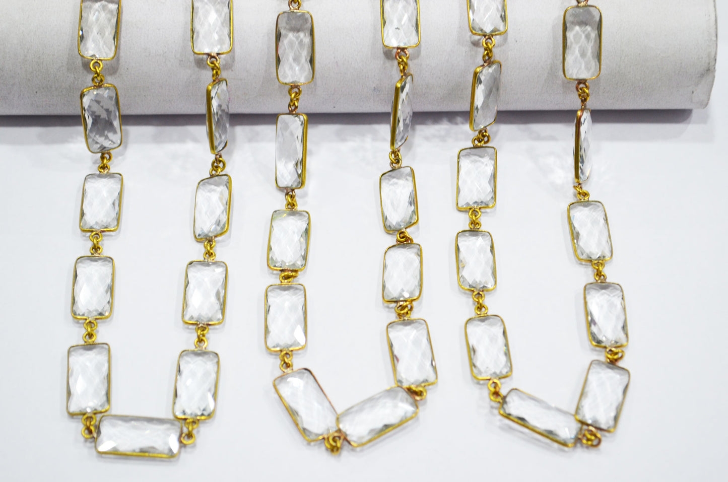 Crystal Hydro Quartz Faceted Baguette Shape Connector Chain , 10x20 mm , RB-6039