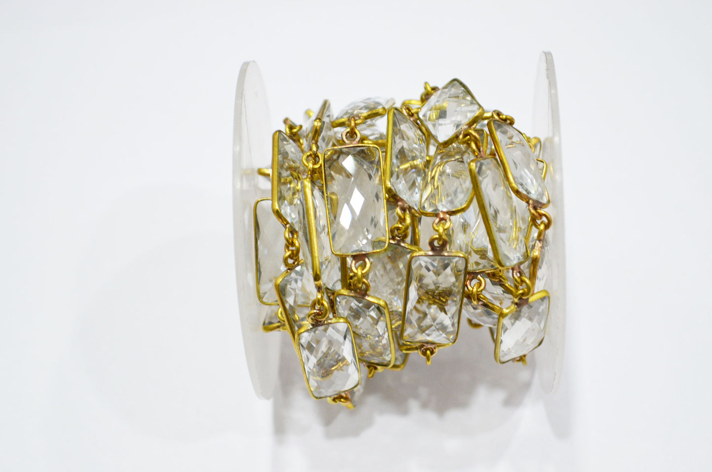 Crystal Hydro Quartz Faceted Baguette Shape Connector Chain , 10x20 mm , RB-6039