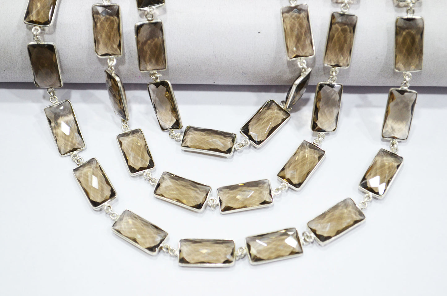 Smoky Hydro Quartz Faceted Baguette Shape Connector Chain , 10x20 mm , RB-6041