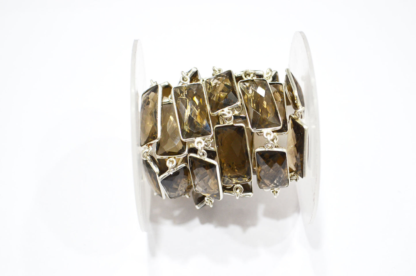 Smoky Hydro Quartz Faceted Baguette Shape Connector Chain , 10x20 mm , RB-6041