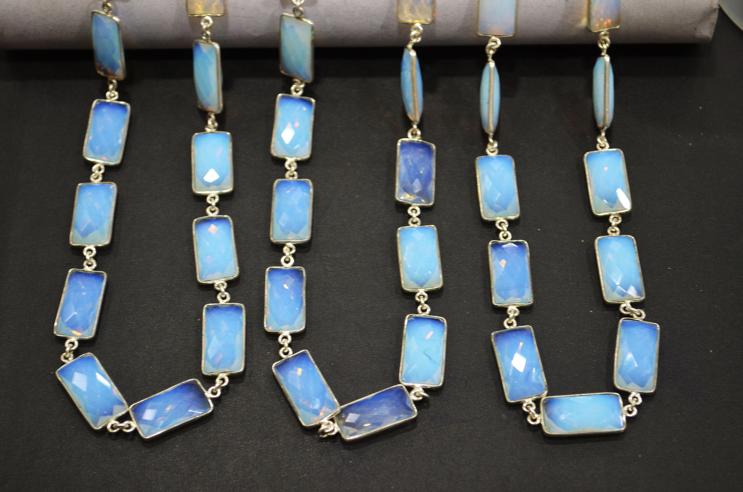 Opalite Hydro Quartz Faceted Baguette Shape Connector Chain , 10x20 mm , RB-6042