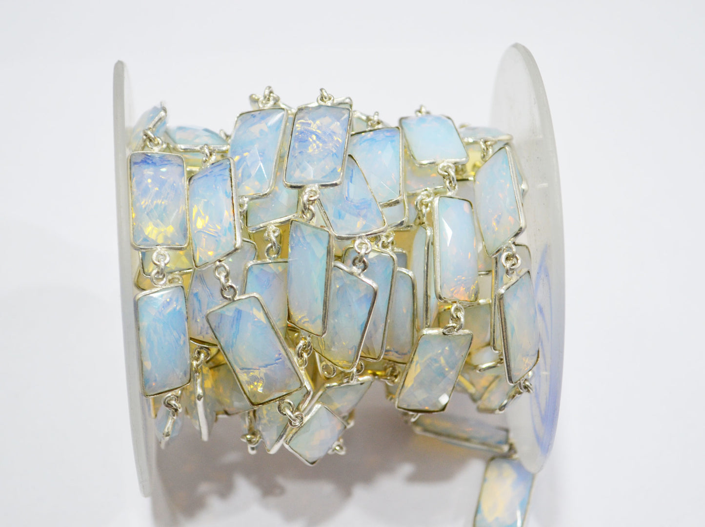 Opalite Hydro Quartz Faceted Baguette Shape Connector Chain , 10x20 mm , RB-6042