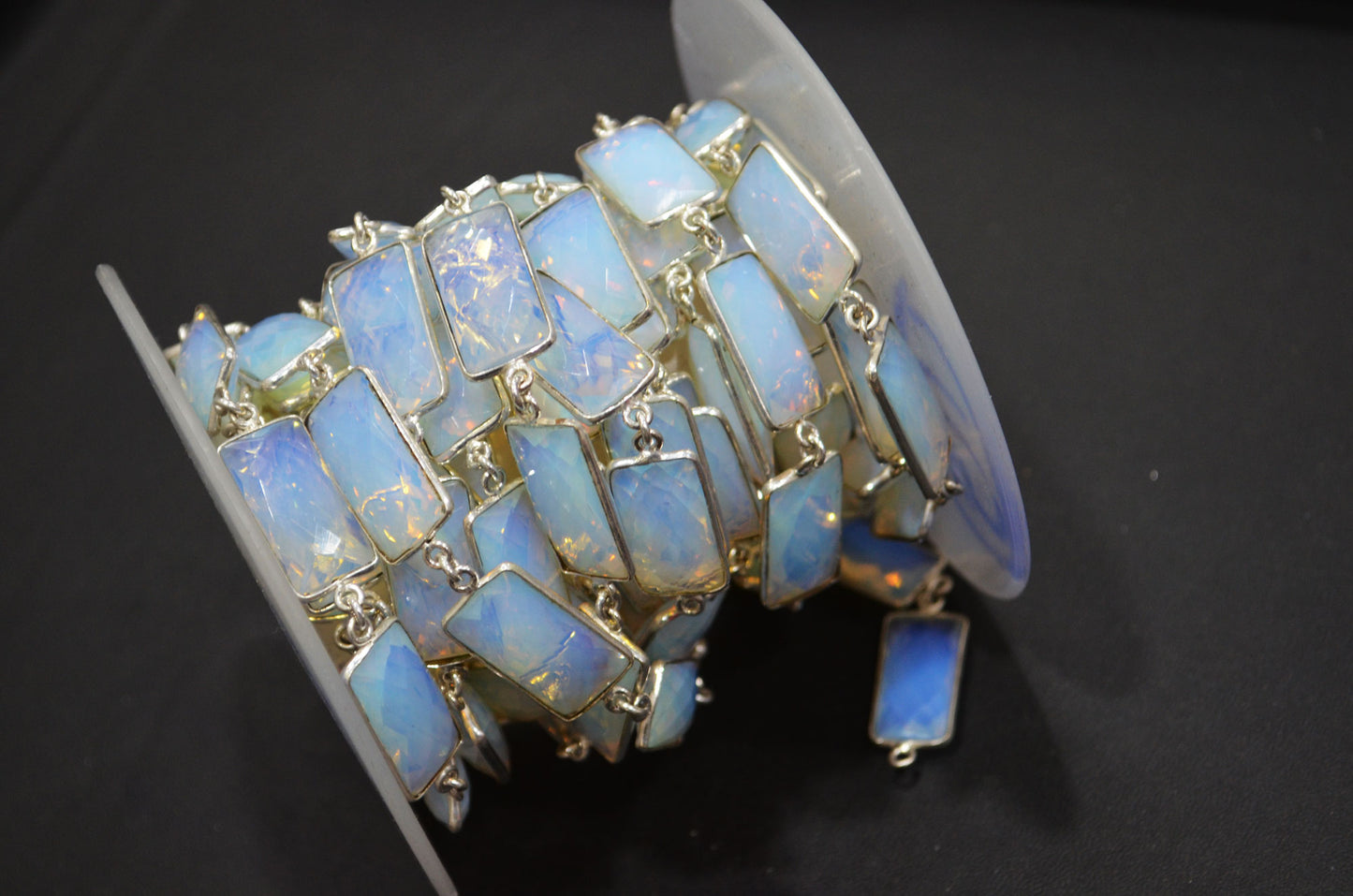 Opalite Hydro Quartz Faceted Baguette Shape Connector Chain , 10x20 mm , RB-6042