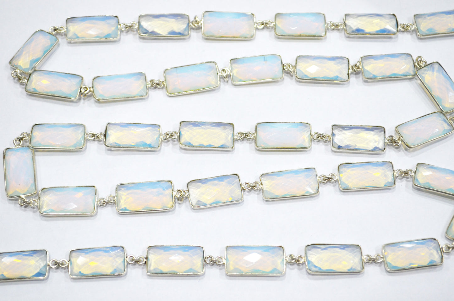 Opalite Hydro Quartz Faceted Baguette Shape Connector Chain , 10x20 mm , RB-6042