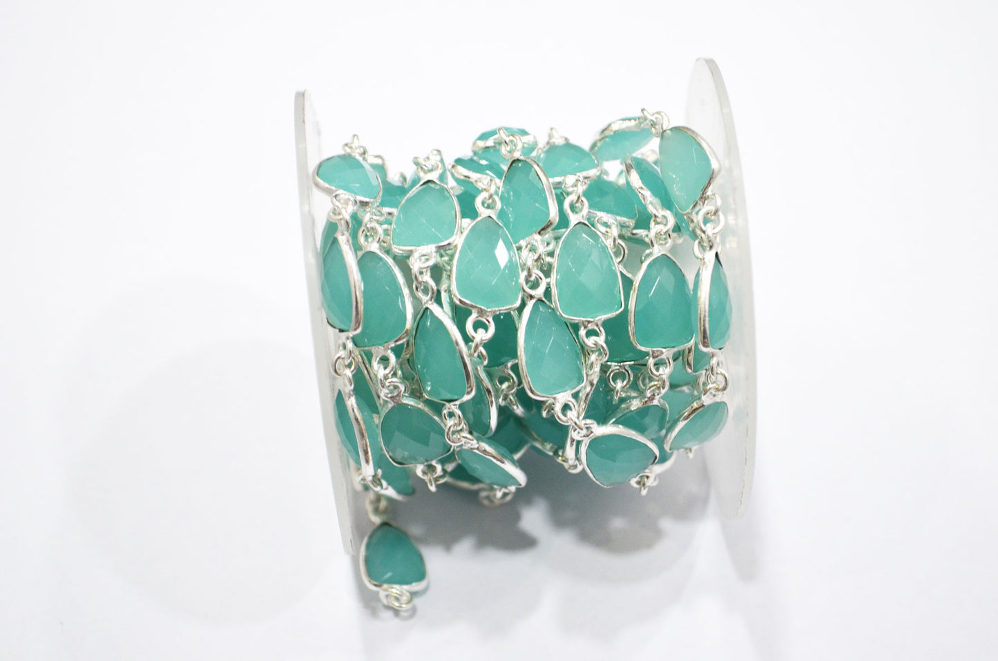 Aqua Color Hydro Quartz Faceted Trillion Shape Connector Chain , 10x13 mm , RB-6043