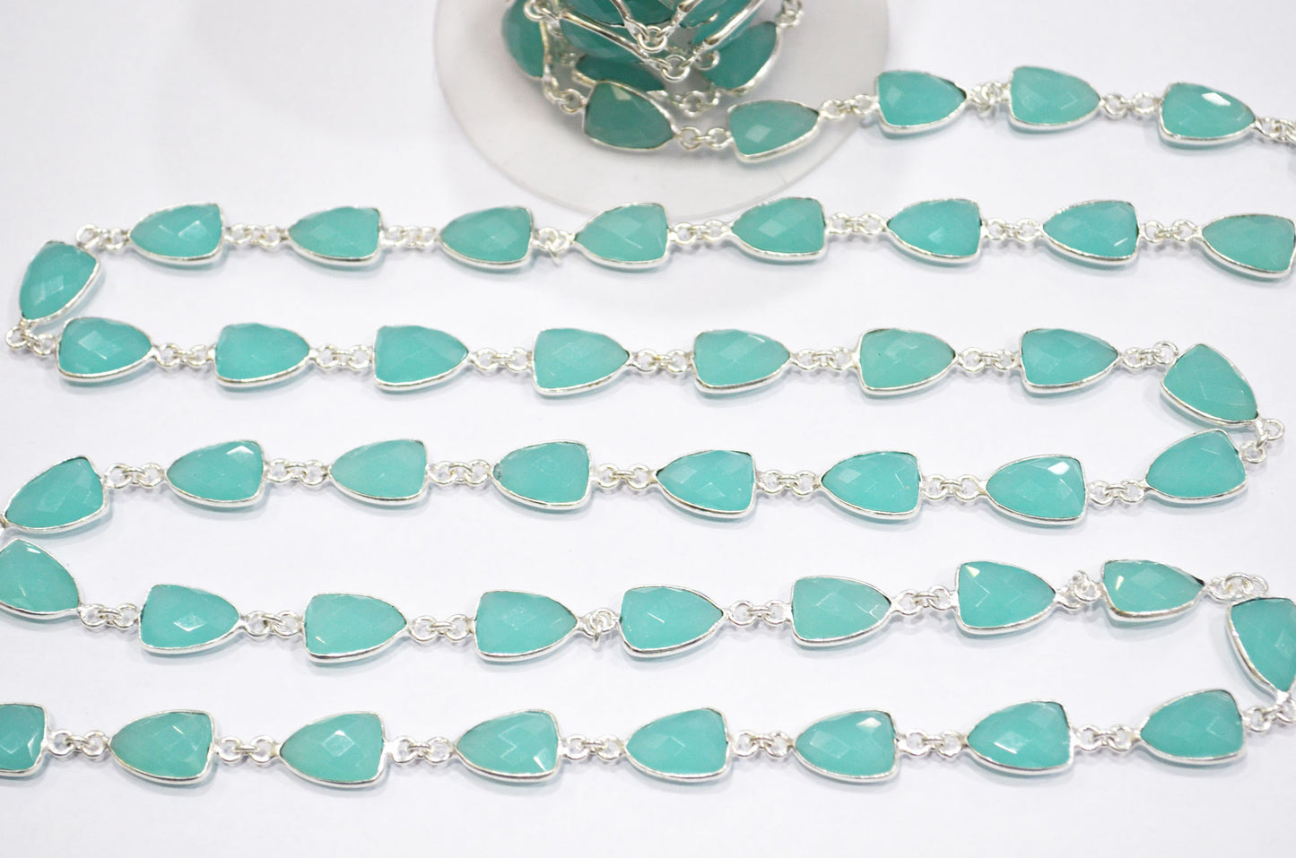 Aqua Color Hydro Quartz Faceted Trillion Shape Connector Chain , 10x13 mm , RB-6043