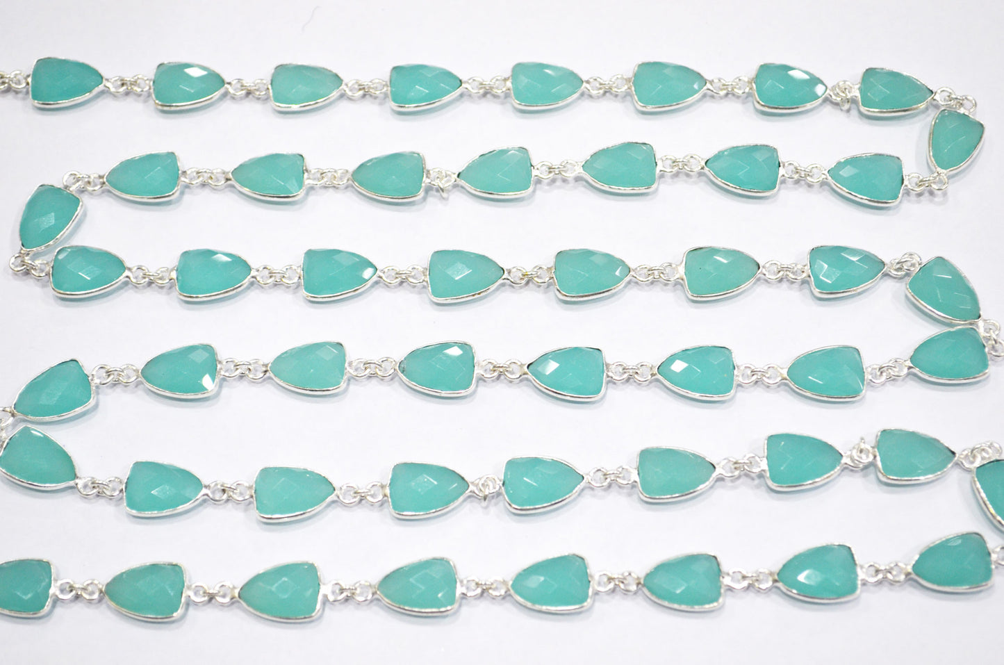 Aqua Color Hydro Quartz Faceted Trillion Shape Connector Chain , 10x13 mm , RB-6043
