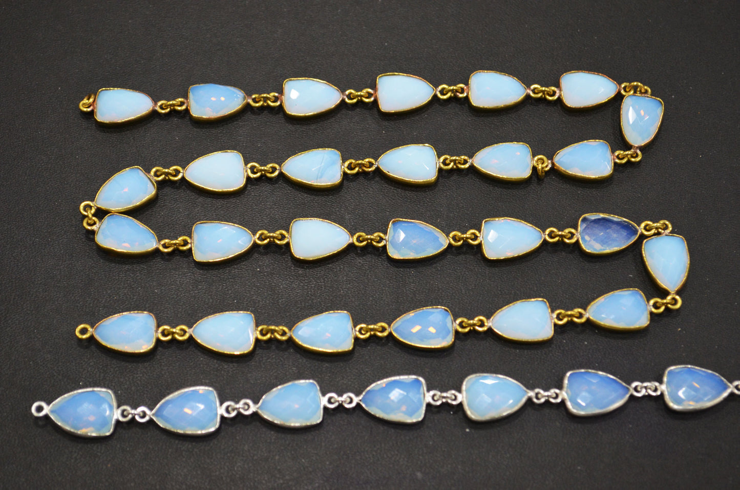 Opalite Hydro Quartz Faceted Trillion Shape Connector Chain , 10x13 mm , RB-6044