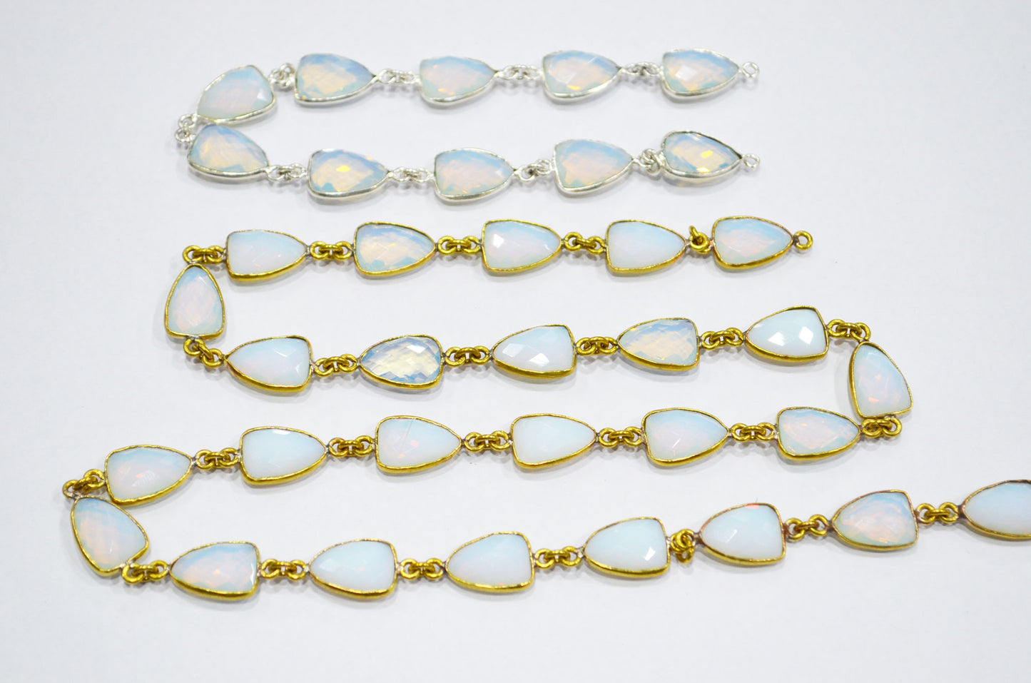 Opalite Hydro Quartz Faceted Trillion Shape Connector Chain , 10x13 mm , RB-6044