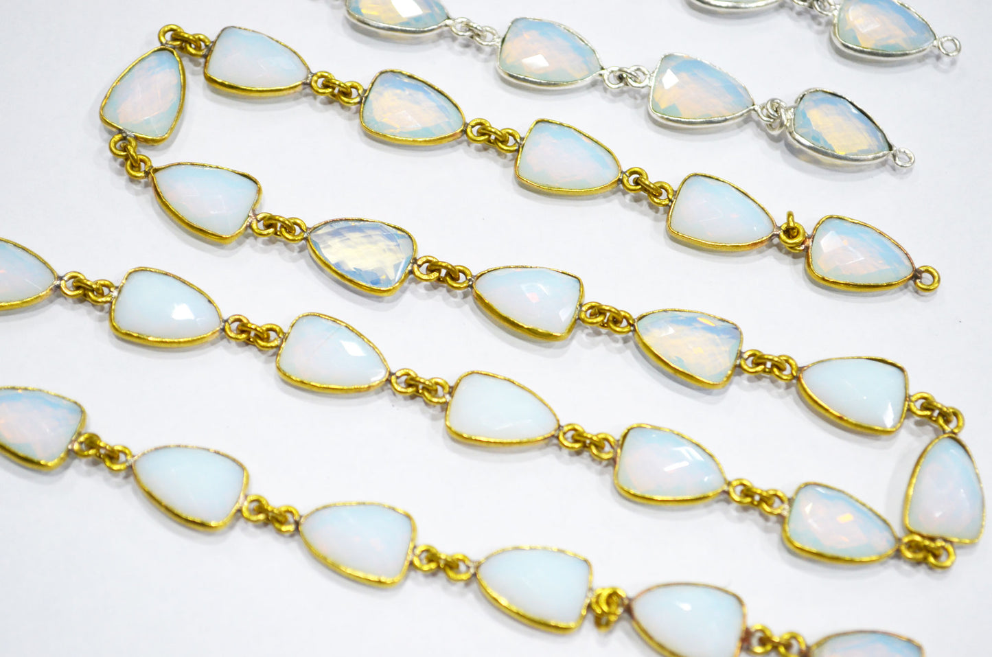 Opalite Hydro Quartz Faceted Trillion Shape Connector Chain , 10x13 mm , RB-6044