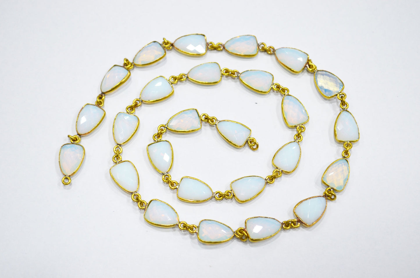 Opalite Hydro Quartz Faceted Trillion Shape Connector Chain , 10x13 mm , RB-6044