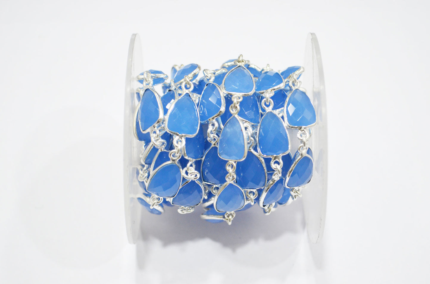 Calcite Blue Hydro Quartz Faceted Trillion Shape Connector Chain , 10x13 mm , RB-6045