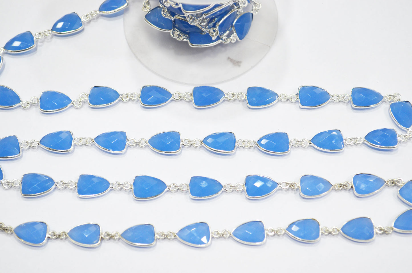 Calcite Blue Hydro Quartz Faceted Trillion Shape Connector Chain , 10x13 mm , RB-6045