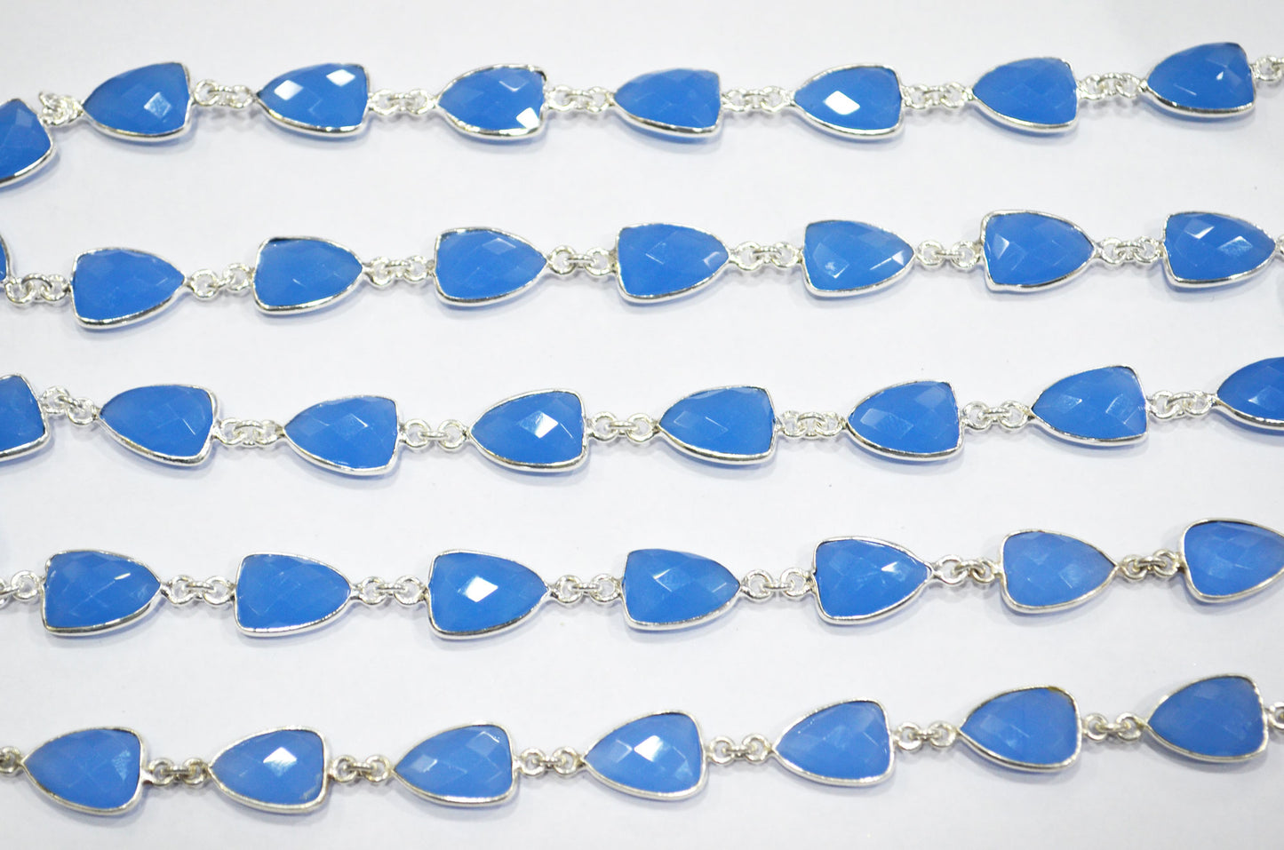 Calcite Blue Hydro Quartz Faceted Trillion Shape Connector Chain , 10x13 mm , RB-6045
