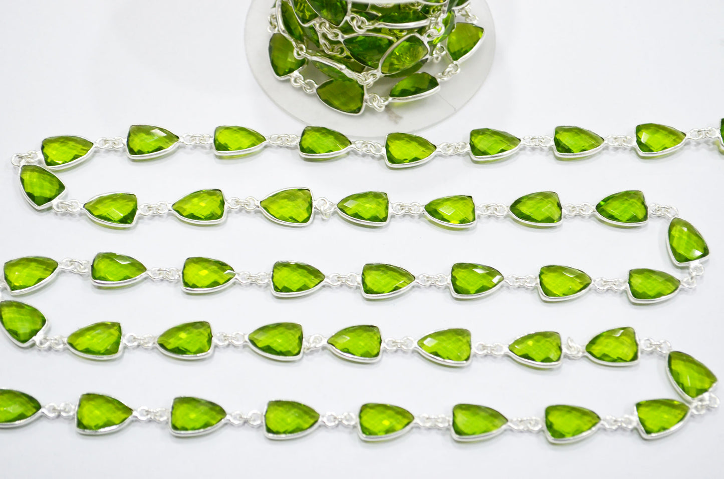 Peridot Hydro Quartz Faceted Trillion Shape Connector Chain , 10x13 mm , RB-6046