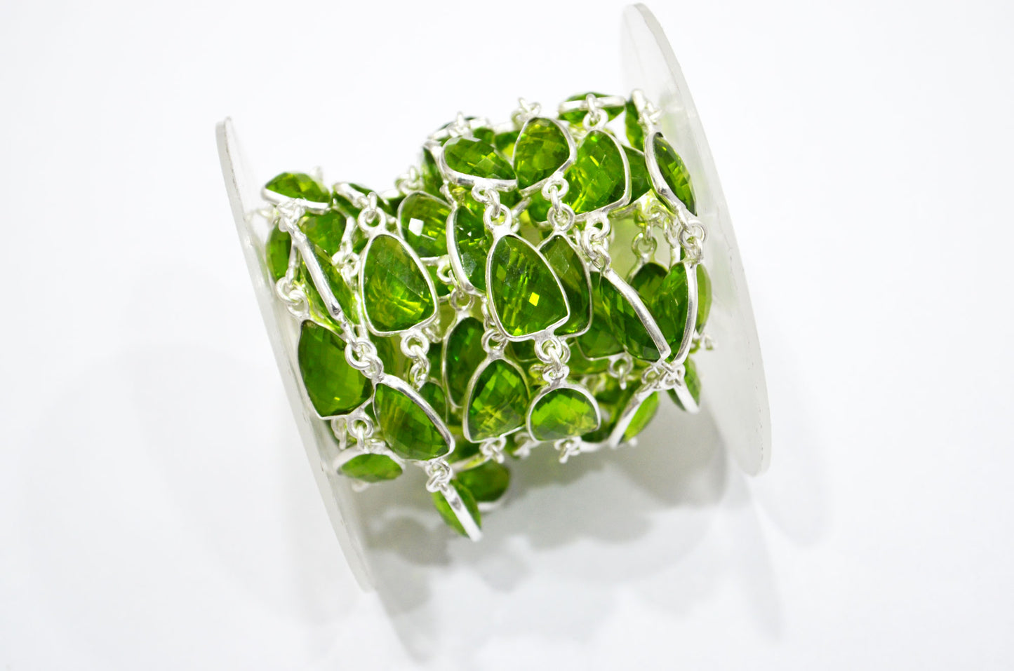 Peridot Hydro Quartz Faceted Trillion Shape Connector Chain , 10x13 mm , RB-6046