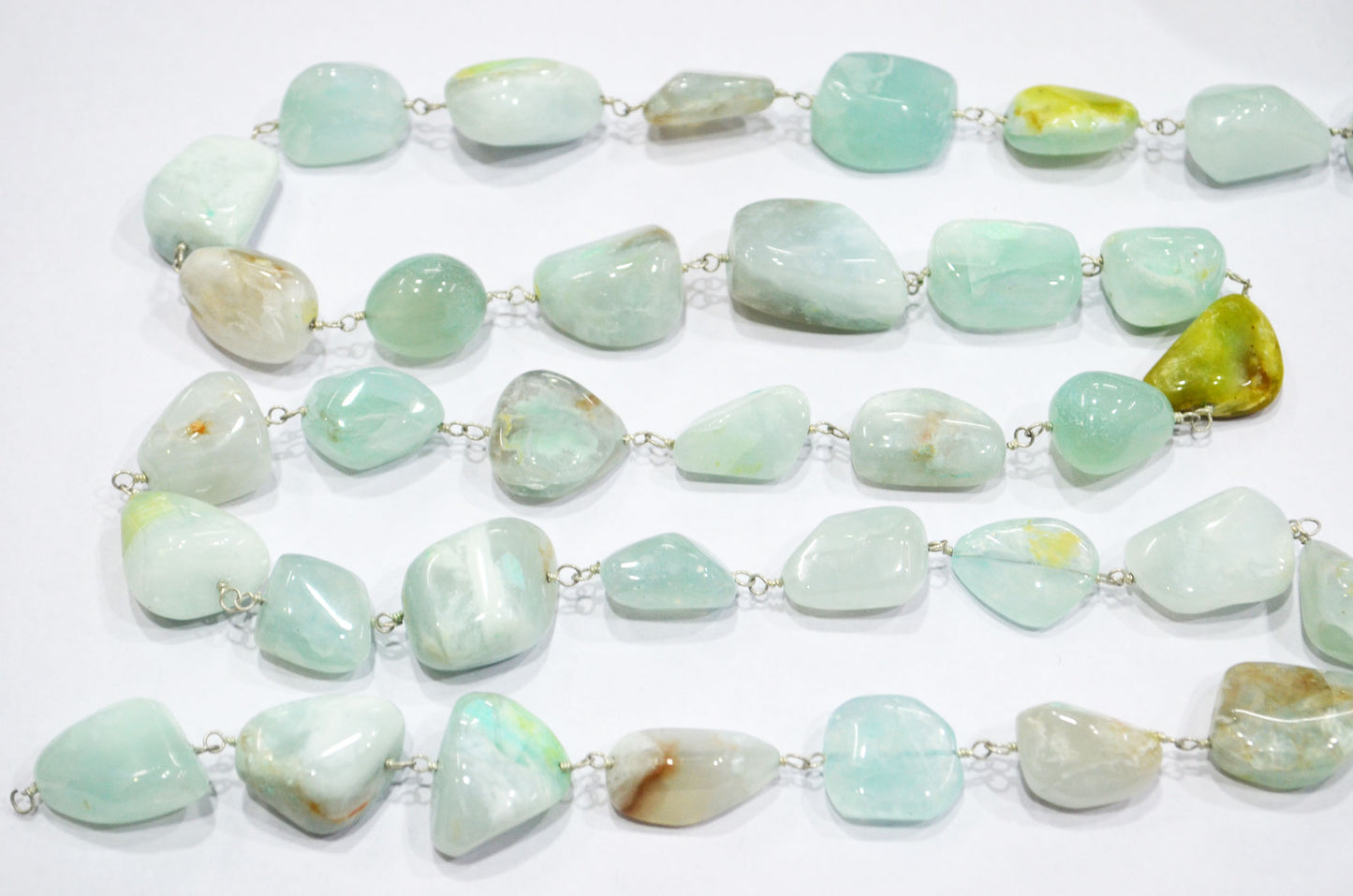 Aqua Chalcedony Smooth Nuggets Rosary Beaded Chain , 10 - 20 mm , RB-6047
