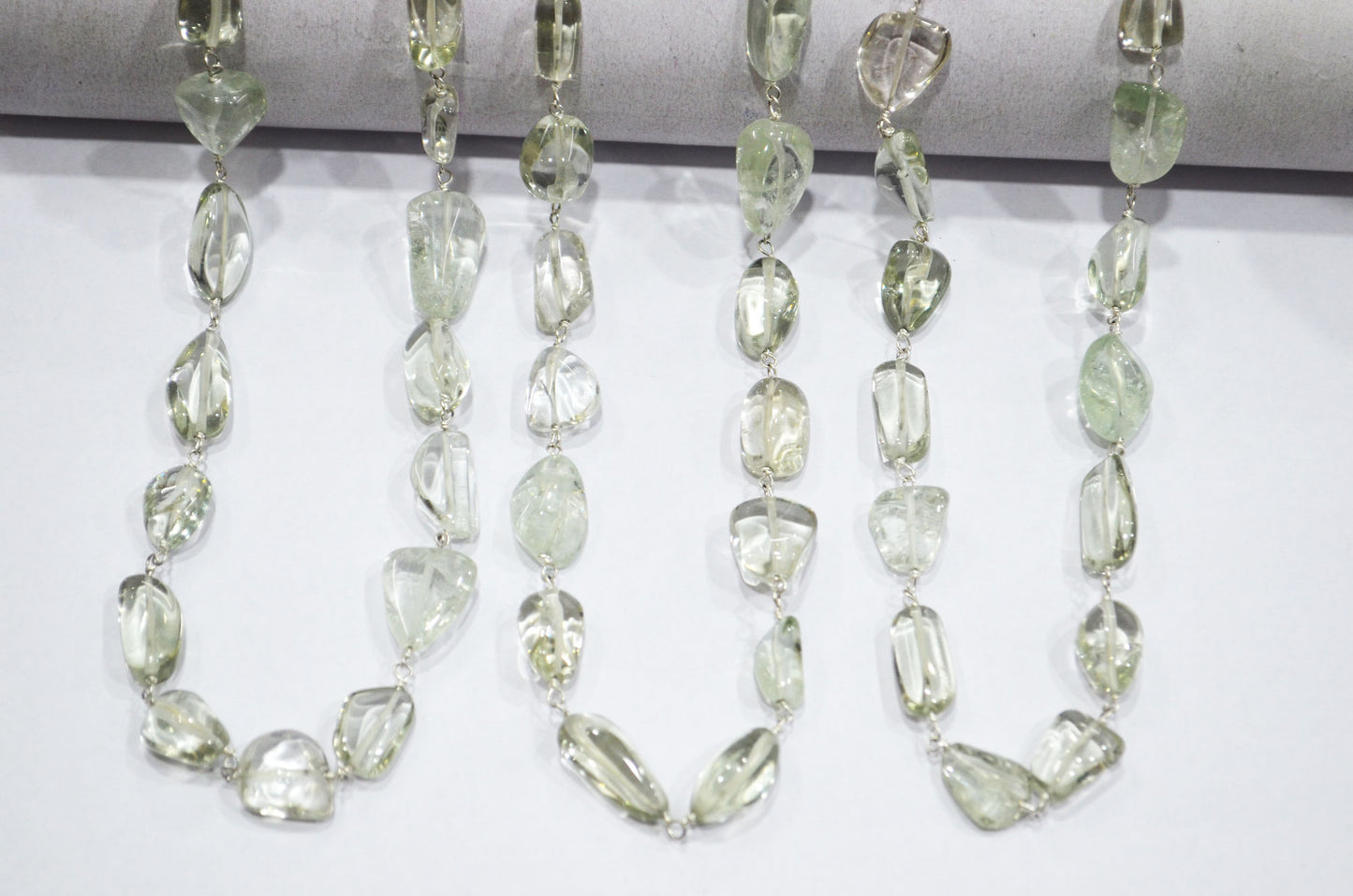 Green Amethyst Smooth Nuggets Rosary Beaded Chain , 6 - 11 mm , RB-6048