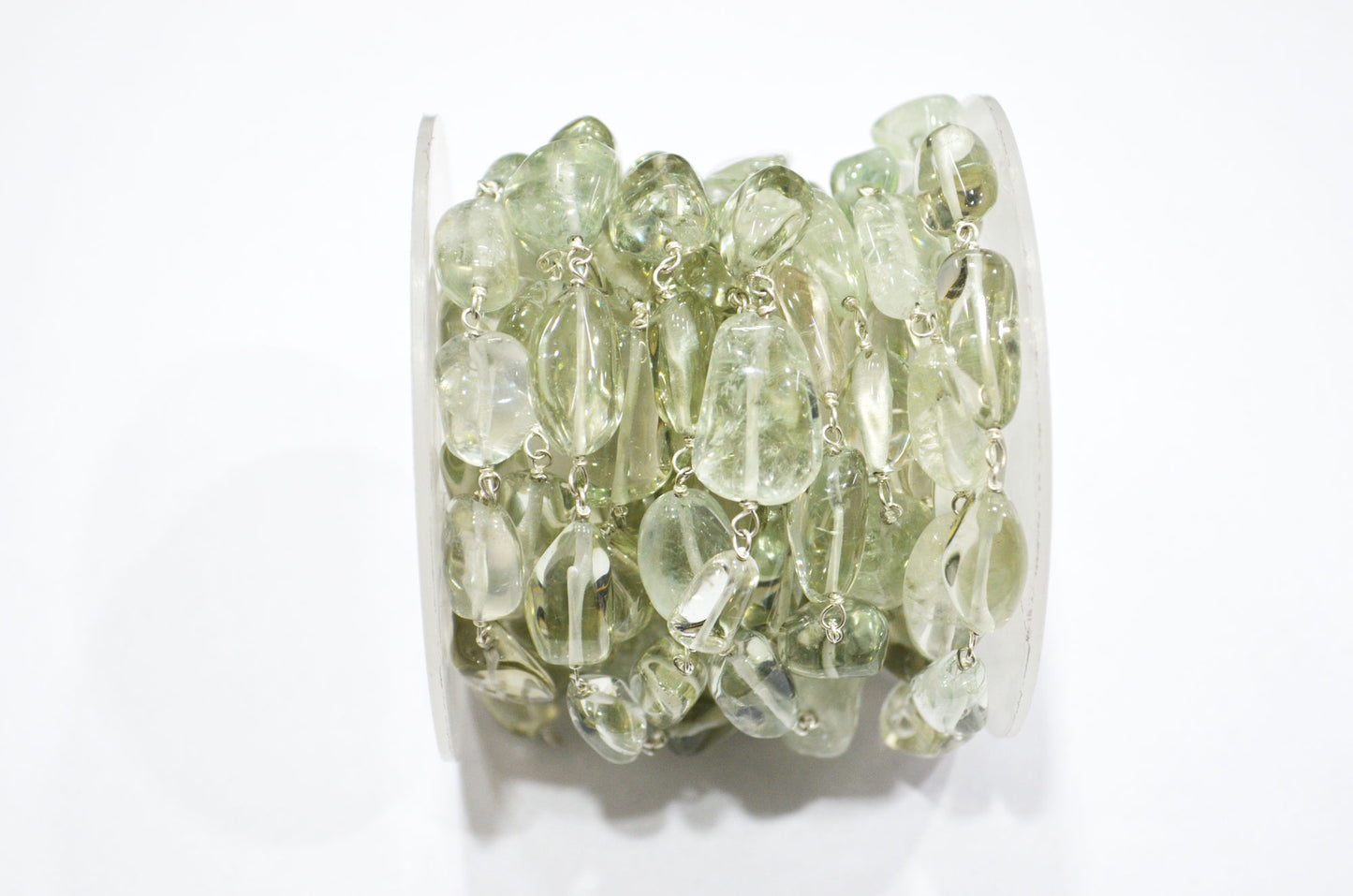 Green Amethyst Smooth Nuggets Rosary Beaded Chain , 6 - 11 mm , RB-6048